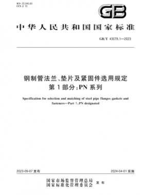 鋼制管法蘭、墊片及緊固件選用規(guī)定 第1部分：PN系列國標/T 43079.1-2023